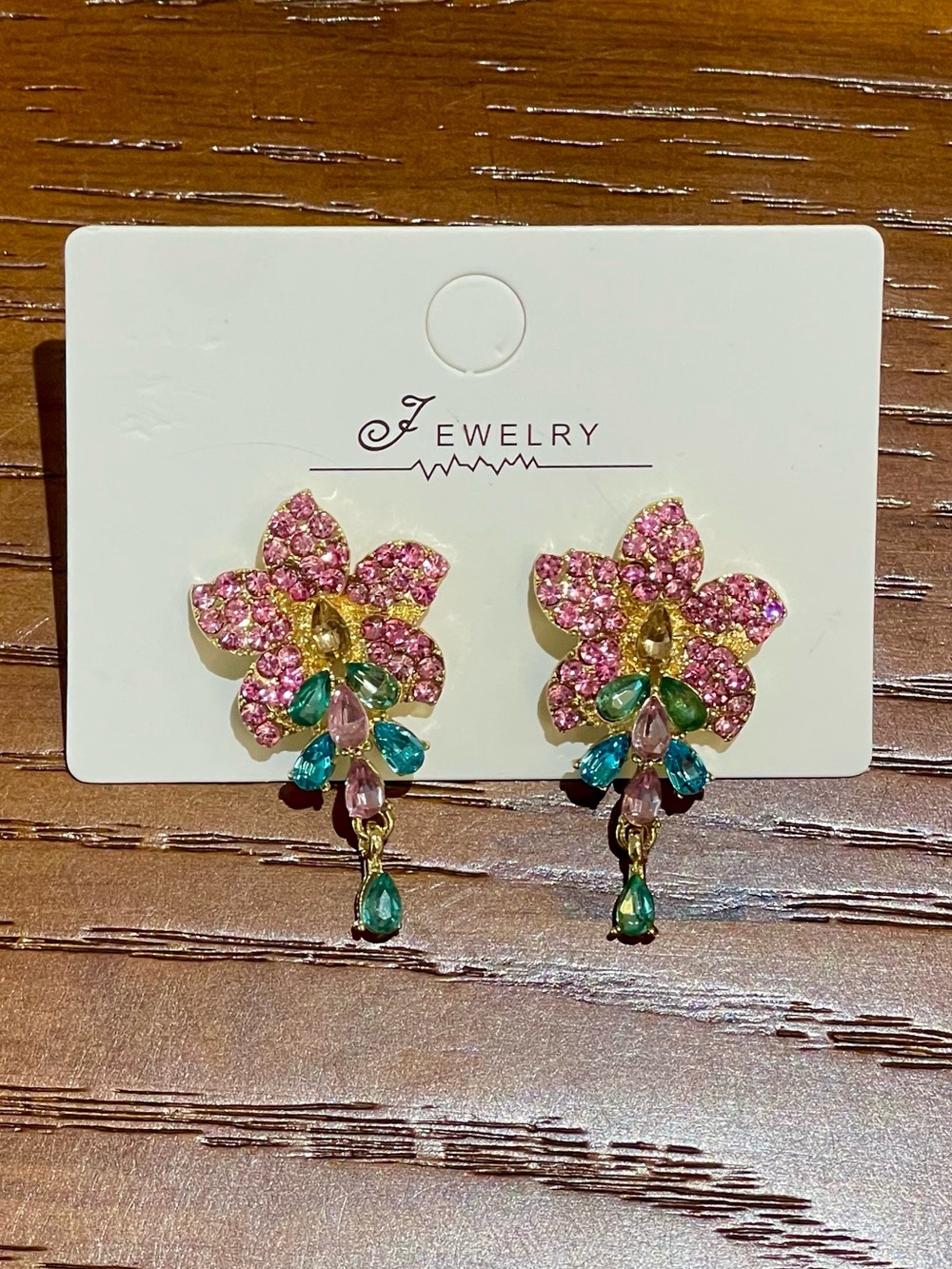 💖5 for $25😻Floral Pink & Green Crystal Drop Earrings -